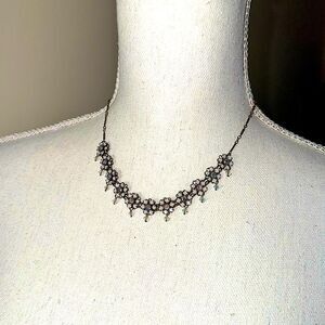 Liz Palacios Diamante and white rhinestone flower bronze tone necklace choker